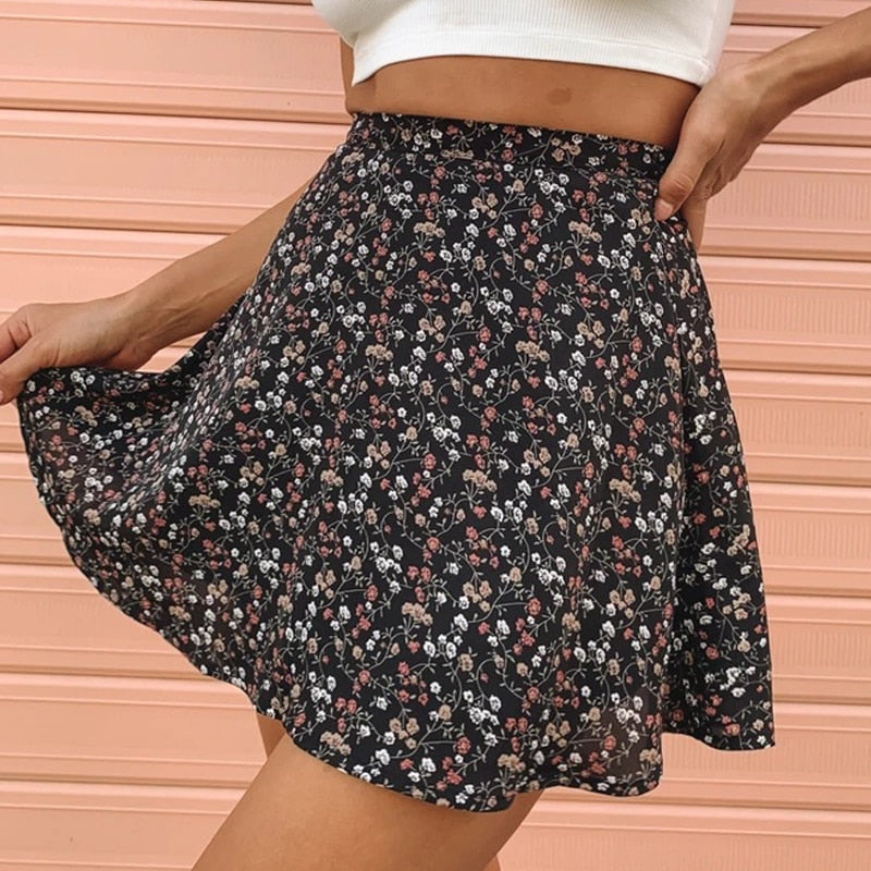 Flower Print Mini Skirt