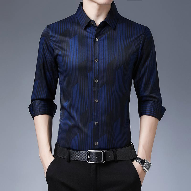 Satin Plaid Long Sleeve Dress Shirt