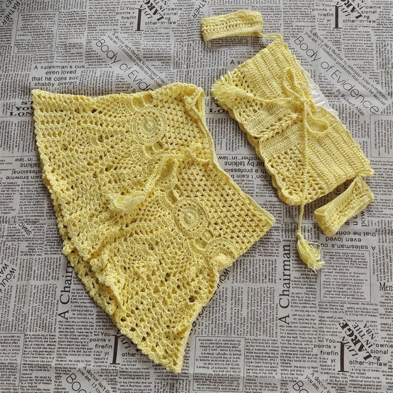 Summer Love 2pcs Hand Knitted Mini Skirt & Crop Top Set