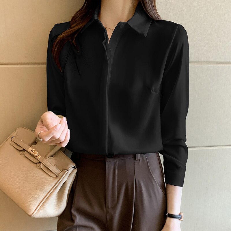 Satin Long Sleeve Button Up Blouse