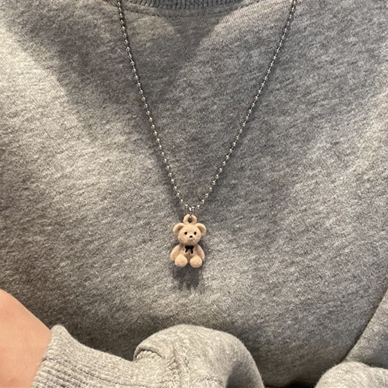 Fuzzy Bear Pendant Necklace