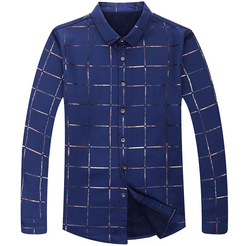 Satin Plaid Long Sleeve Dress Shirt