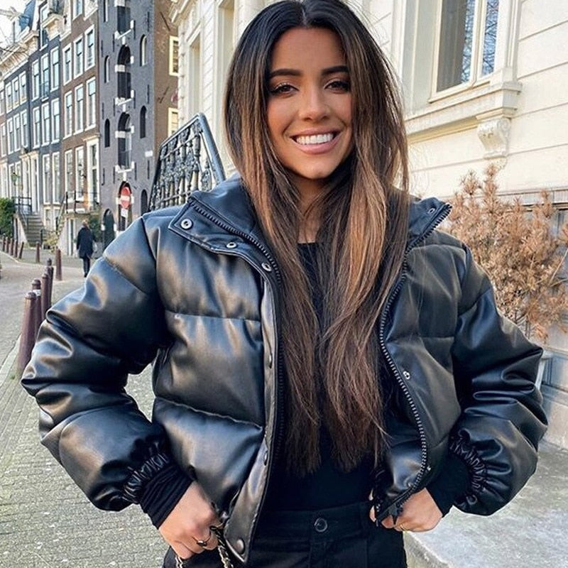 Puff Leather Padded Jacket