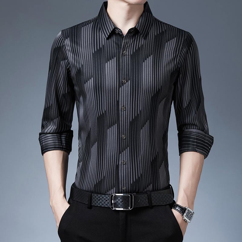 Satin Plaid Long Sleeve Dress Shirt