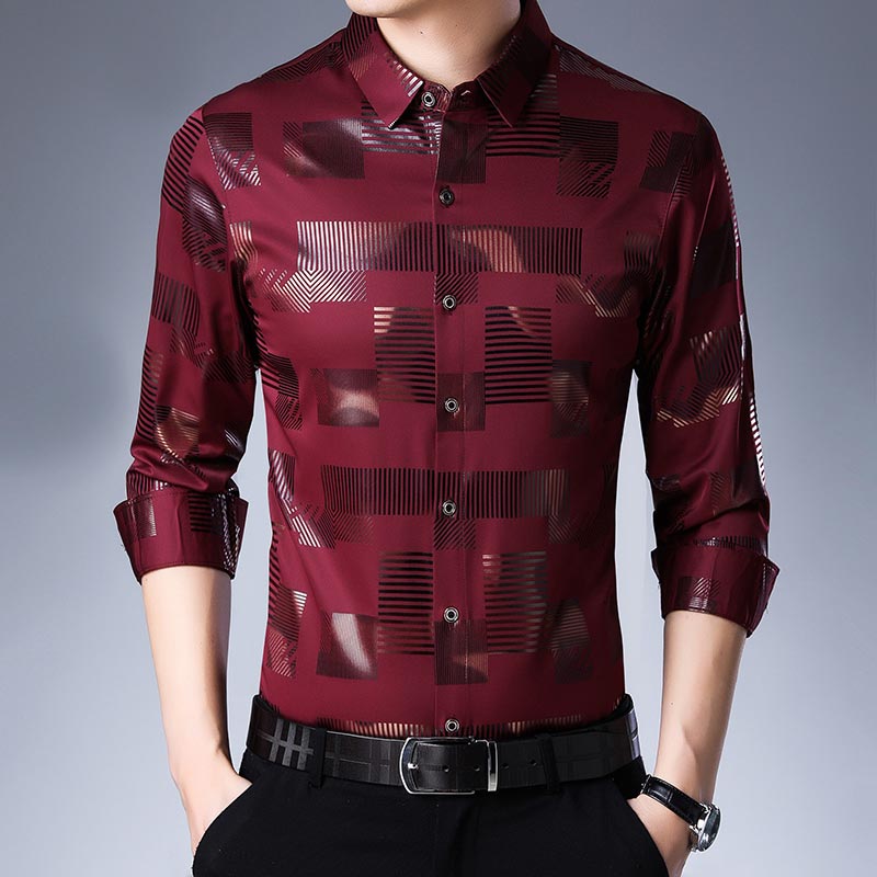 Satin Print Long Sleeve Dress Shirt