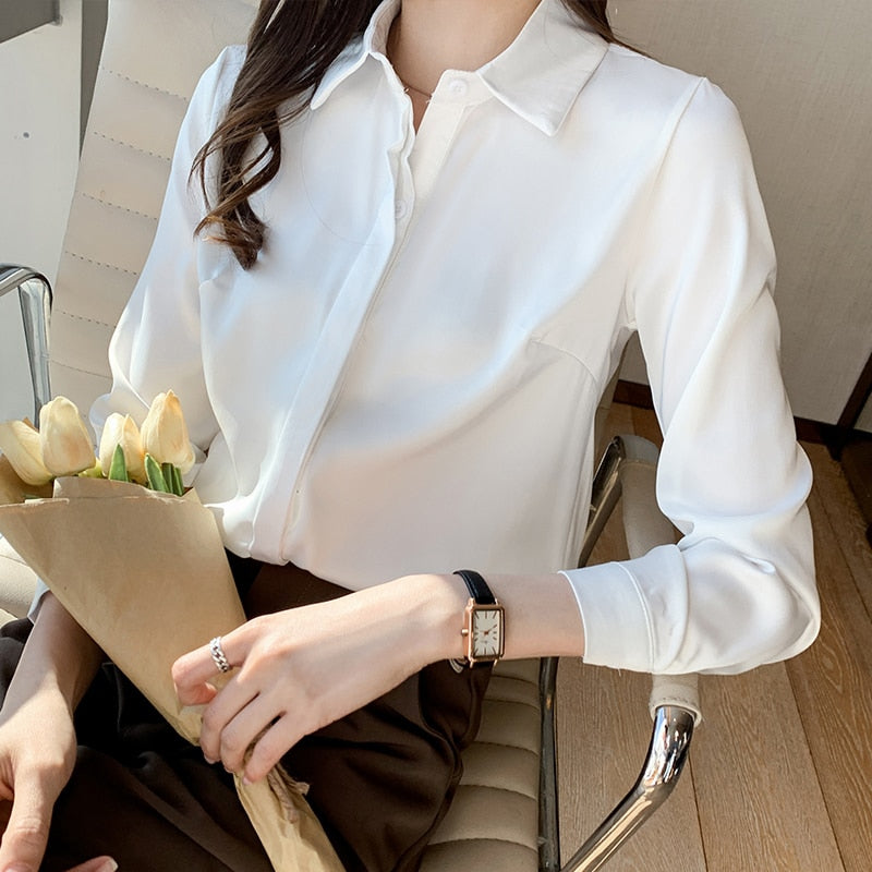 Satin Long Sleeve Button Up Blouse