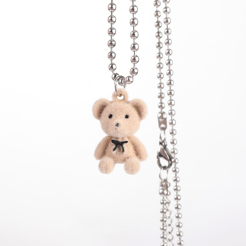 Fuzzy Bear Pendant Necklace